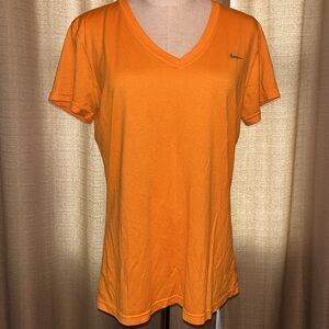 Nike Women’s Large Orange V Neck Dri Fit Short Sleeve Shirt